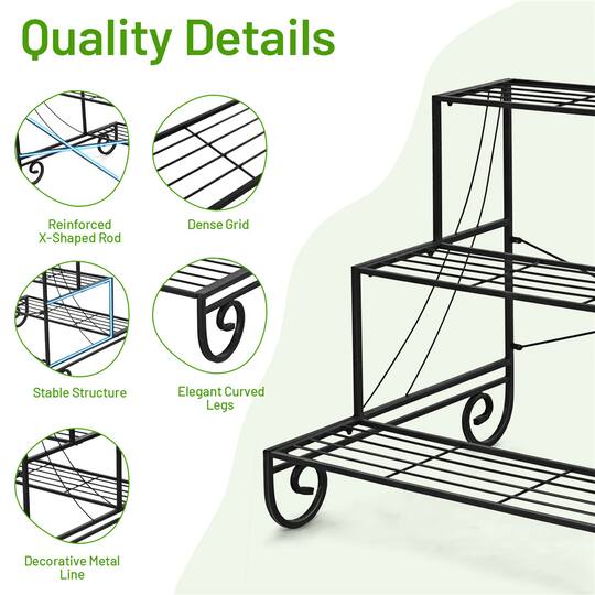 Costway Black 3-Tier Metal Flower & Plant Display Stand